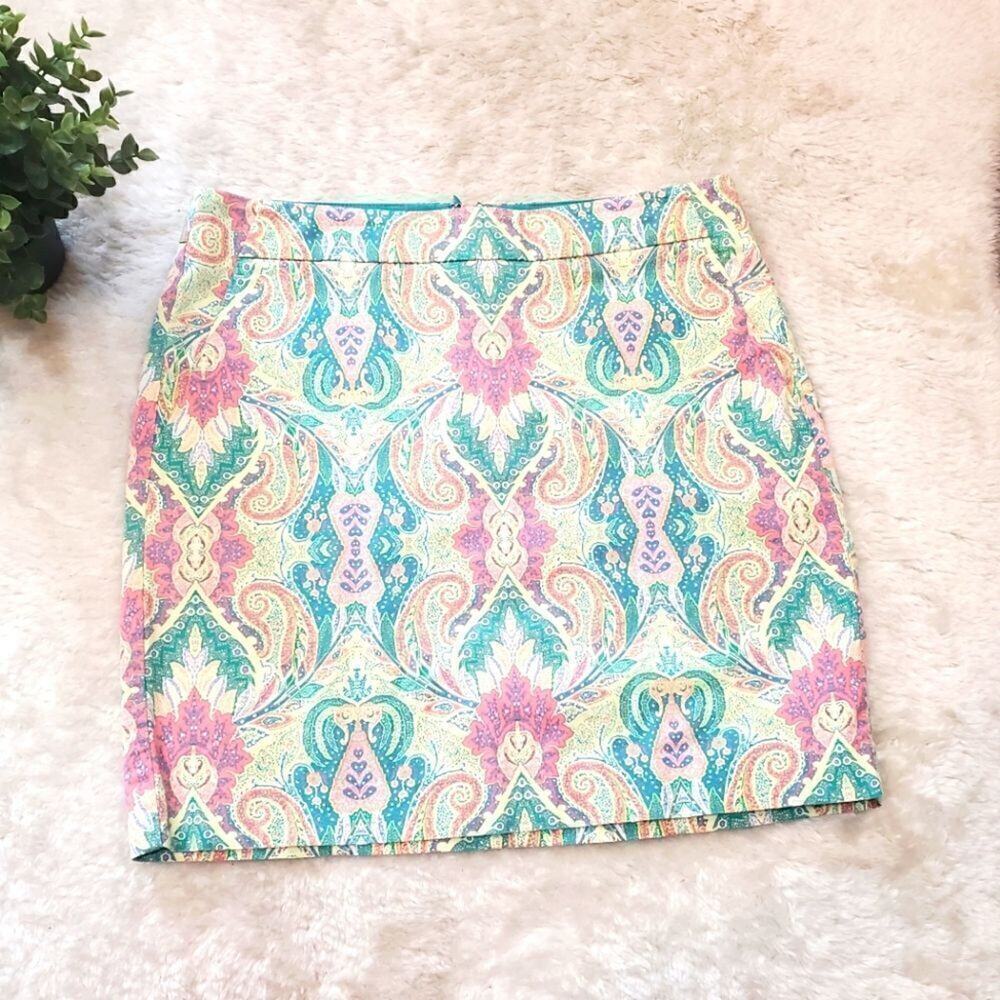 Ann Taylor Madison Skirt, Multicolor Pastel Paisley, Size 6P